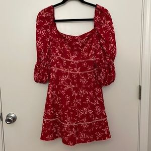 Floral red cocktail dress.